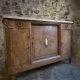 Antique Louis XVI style buffet in burr elm with marble top, late 19th century.