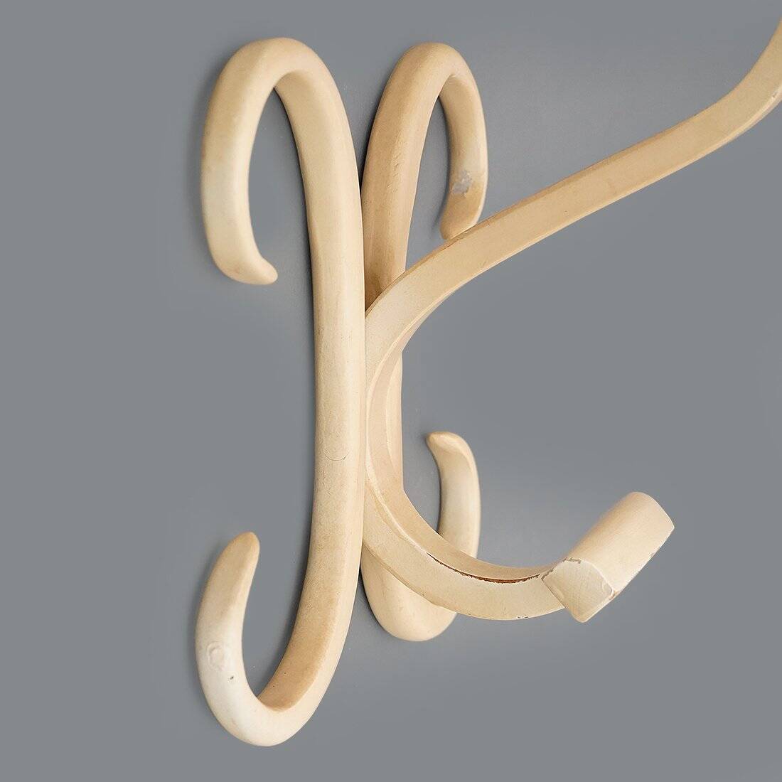 Curved white wooden coat hook, 1960s
