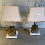 Paire de lampes vintages en bronze doré, visage de pharaon, 1970
