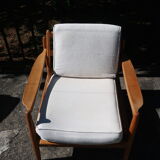 Scandinavian wooden armchair and fabric