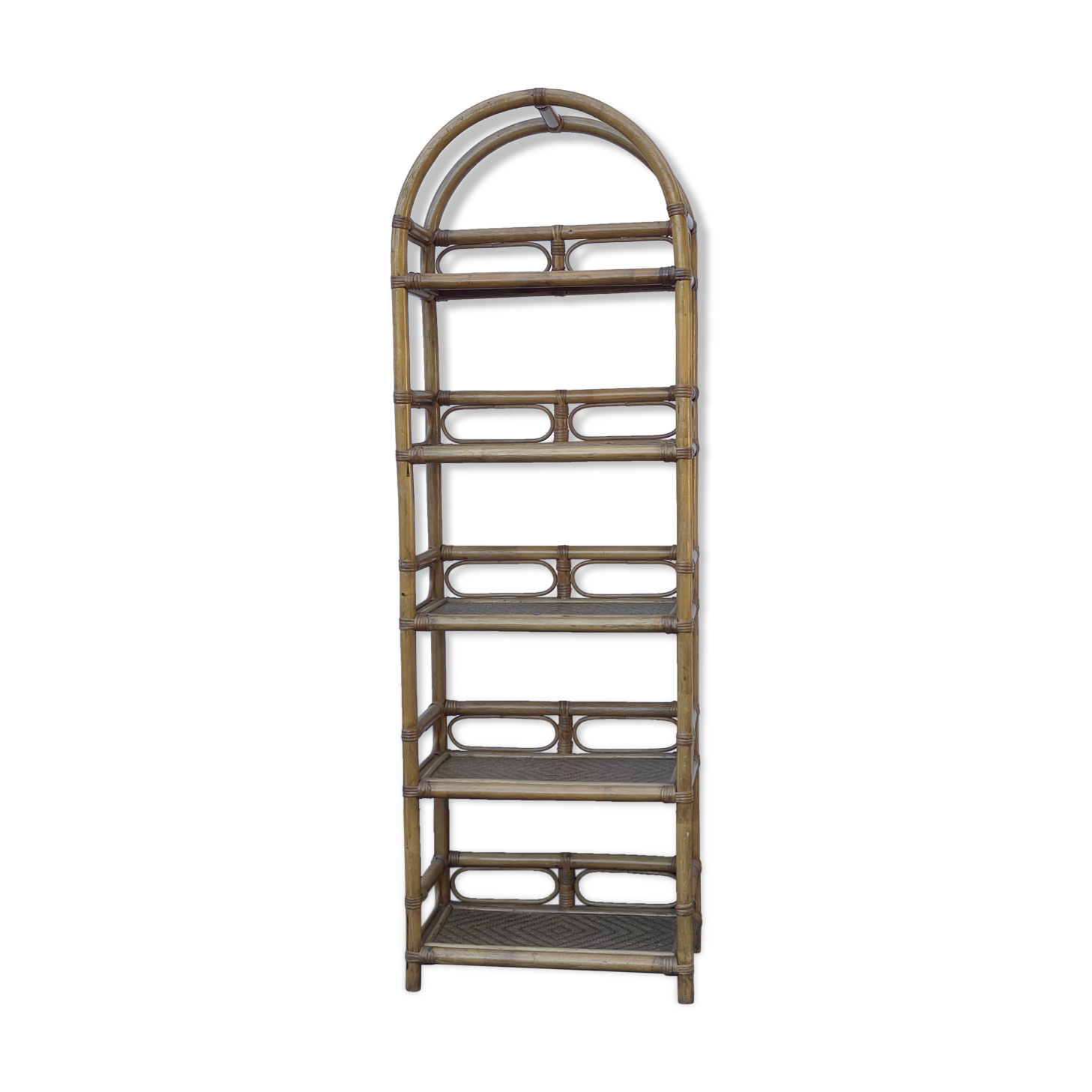 Vintage italian bamboo and rattan shelving unit
