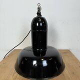 Industrial Black Enamel Factory Lamp with Cast Iron Top, 1930s