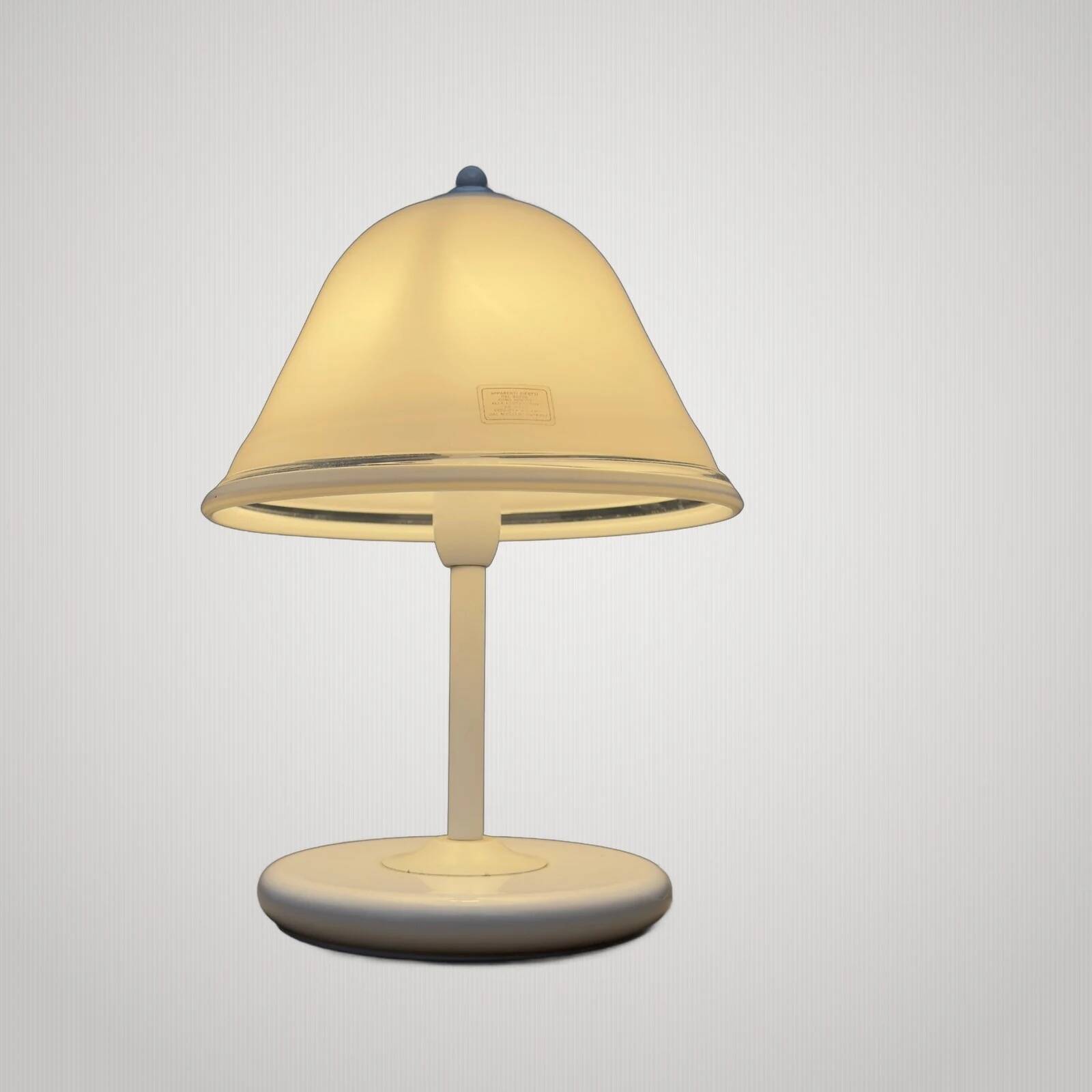 Lampe de table champignon en verre Murano et métal blanc, 1970