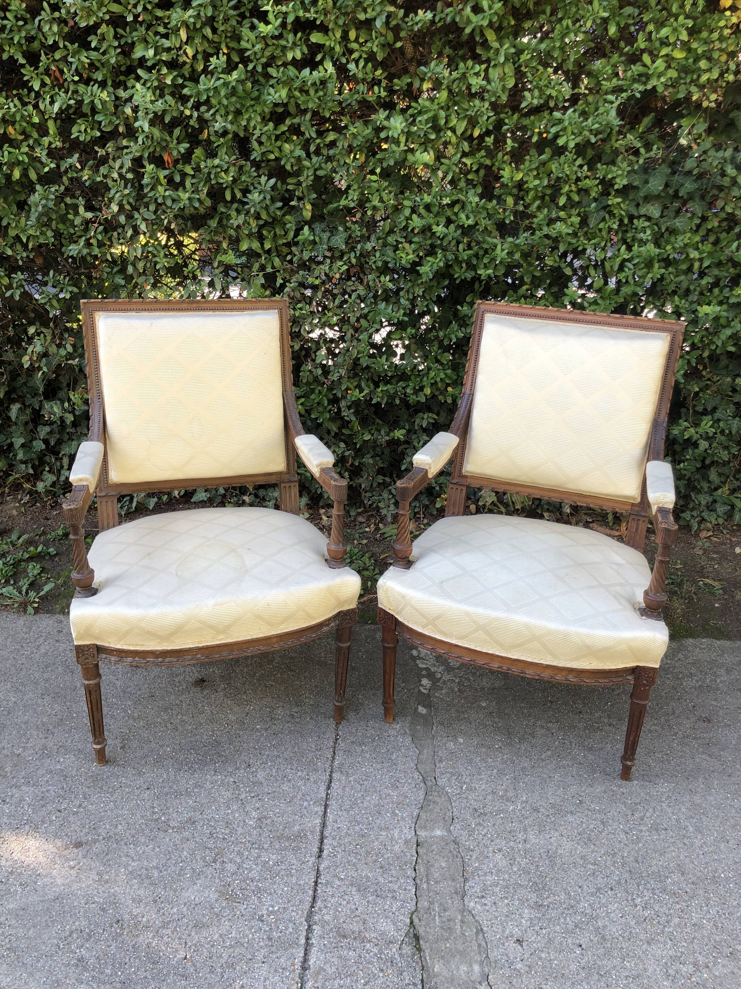 Pair of Louis XVI style armchairs solid walnut