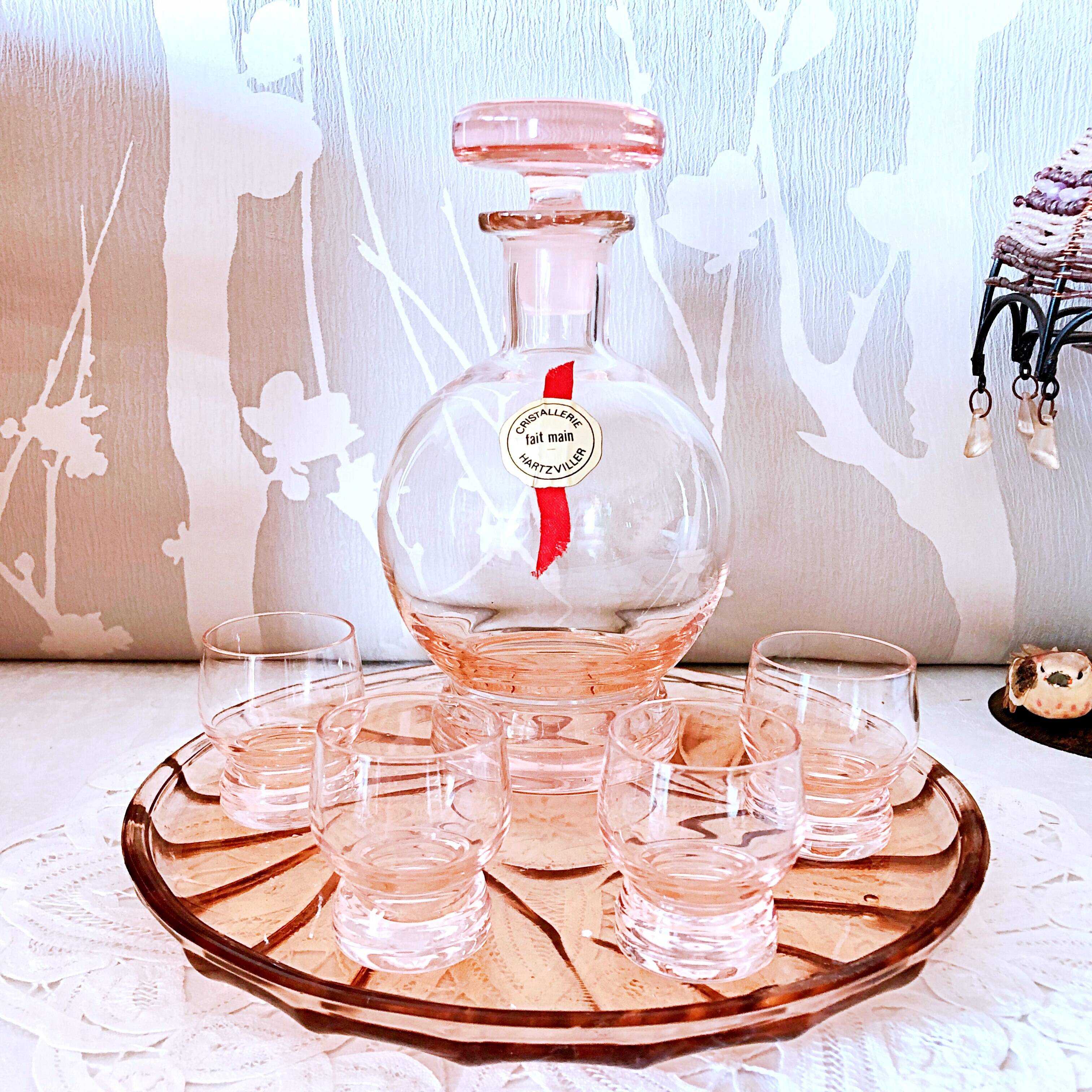 Rosé liqueur service in Hartzvillier crystal, handmade in France