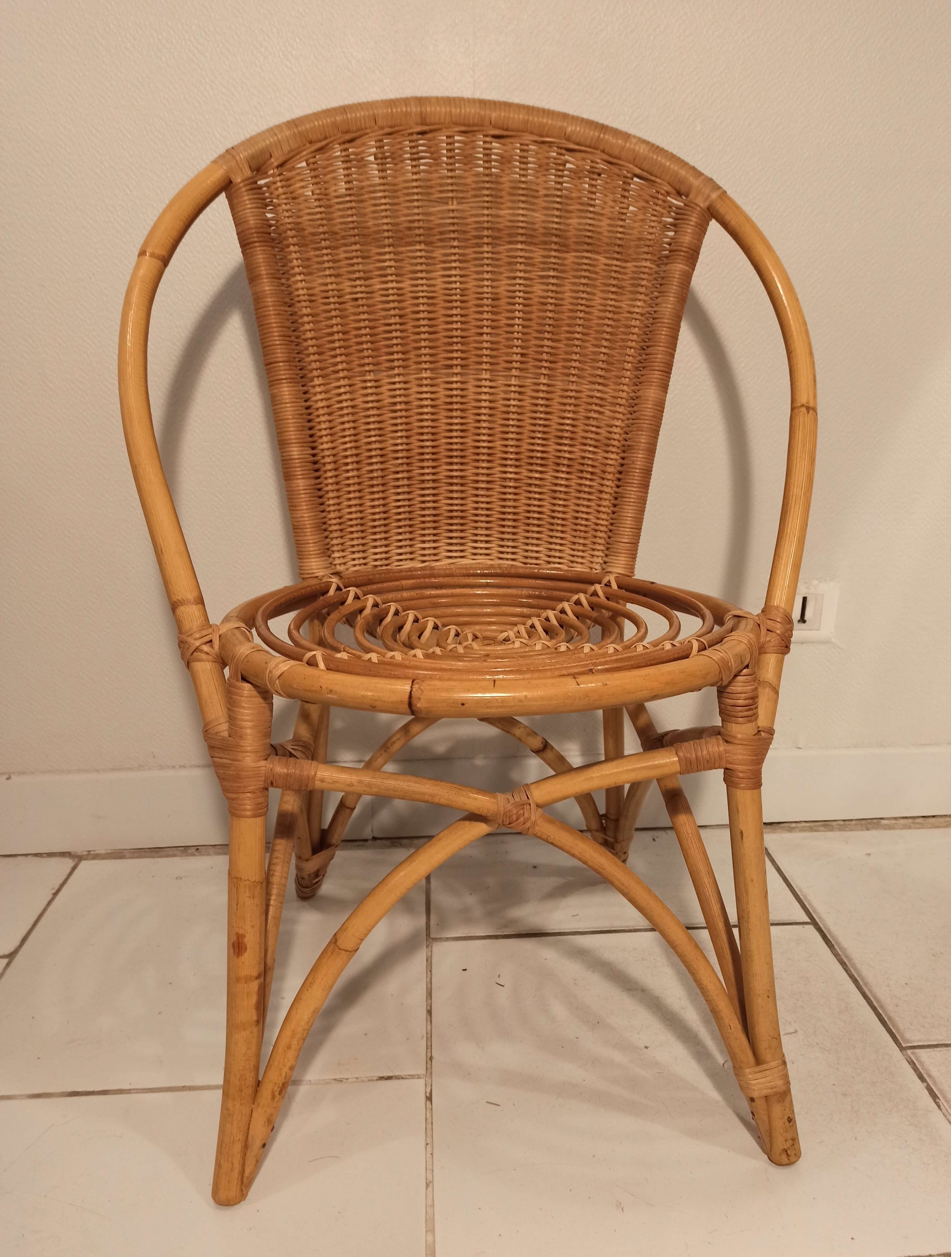 Louis Sognot vintage rattan desk and chair