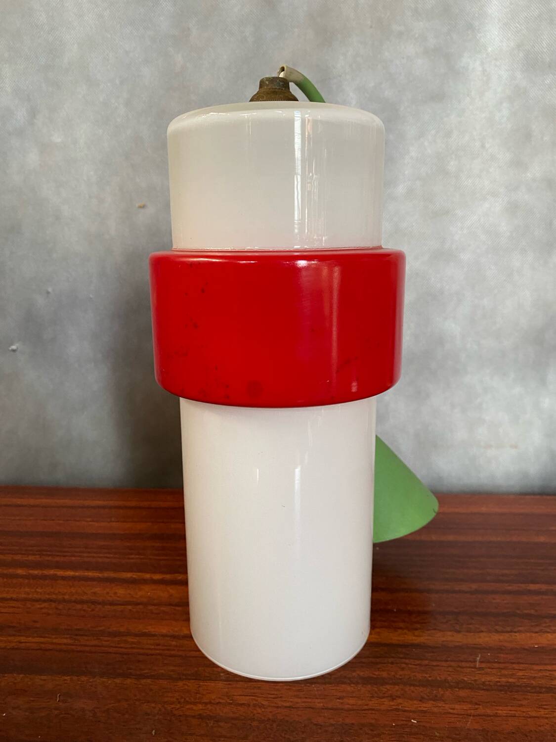 Old Opaline Pendant Light White & Red 70s Vintage
