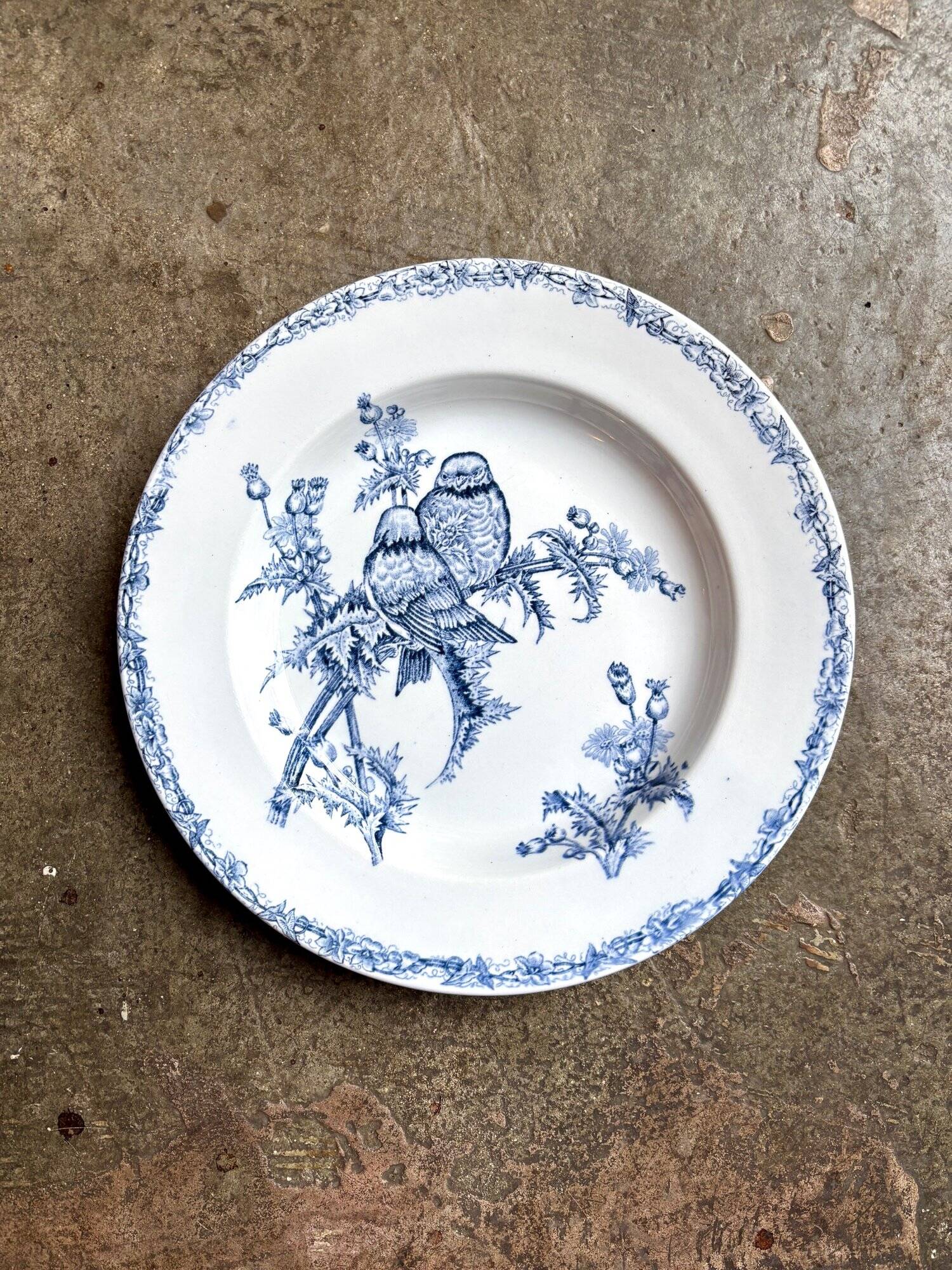 Hollow plate Clairefontaine - Léon Graves in ironstone, "Chardonnerets" service from the late 19th century.