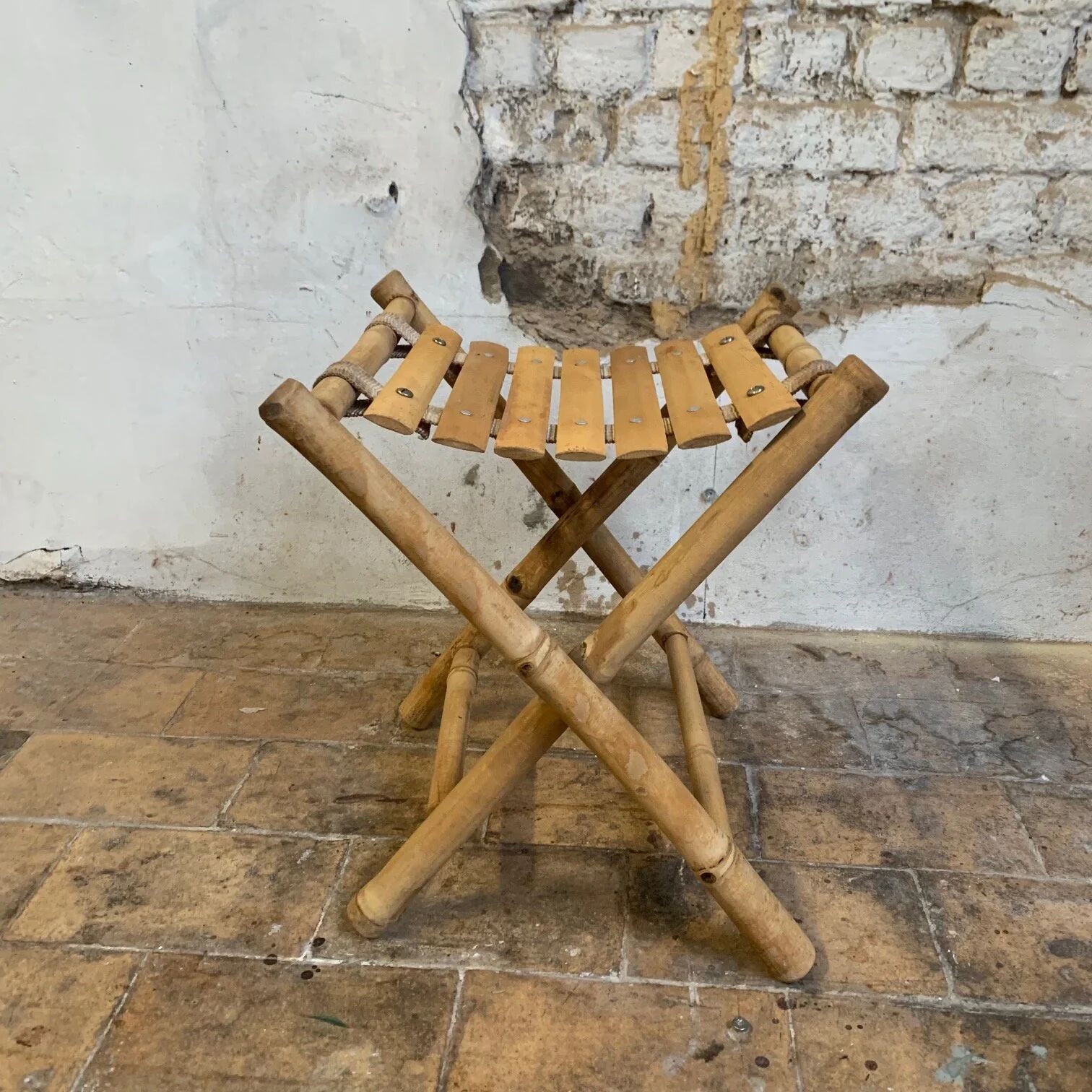 ancienne Paire de tabouret de pêcheur, bambou, XXe