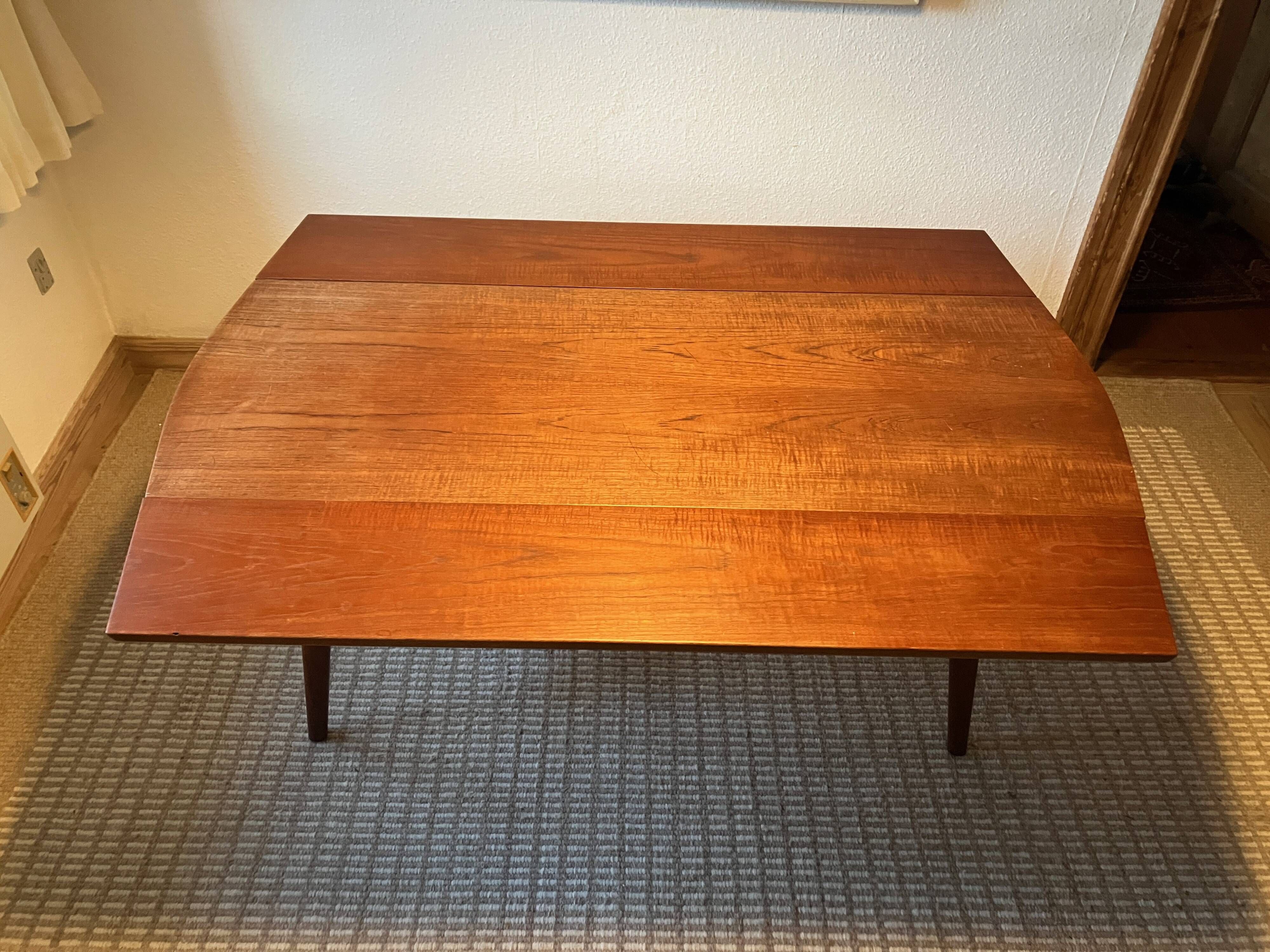 Danish coffee table from the 1960s, in good original condition, teak wood, rattan. by HELTBORG MOBLER