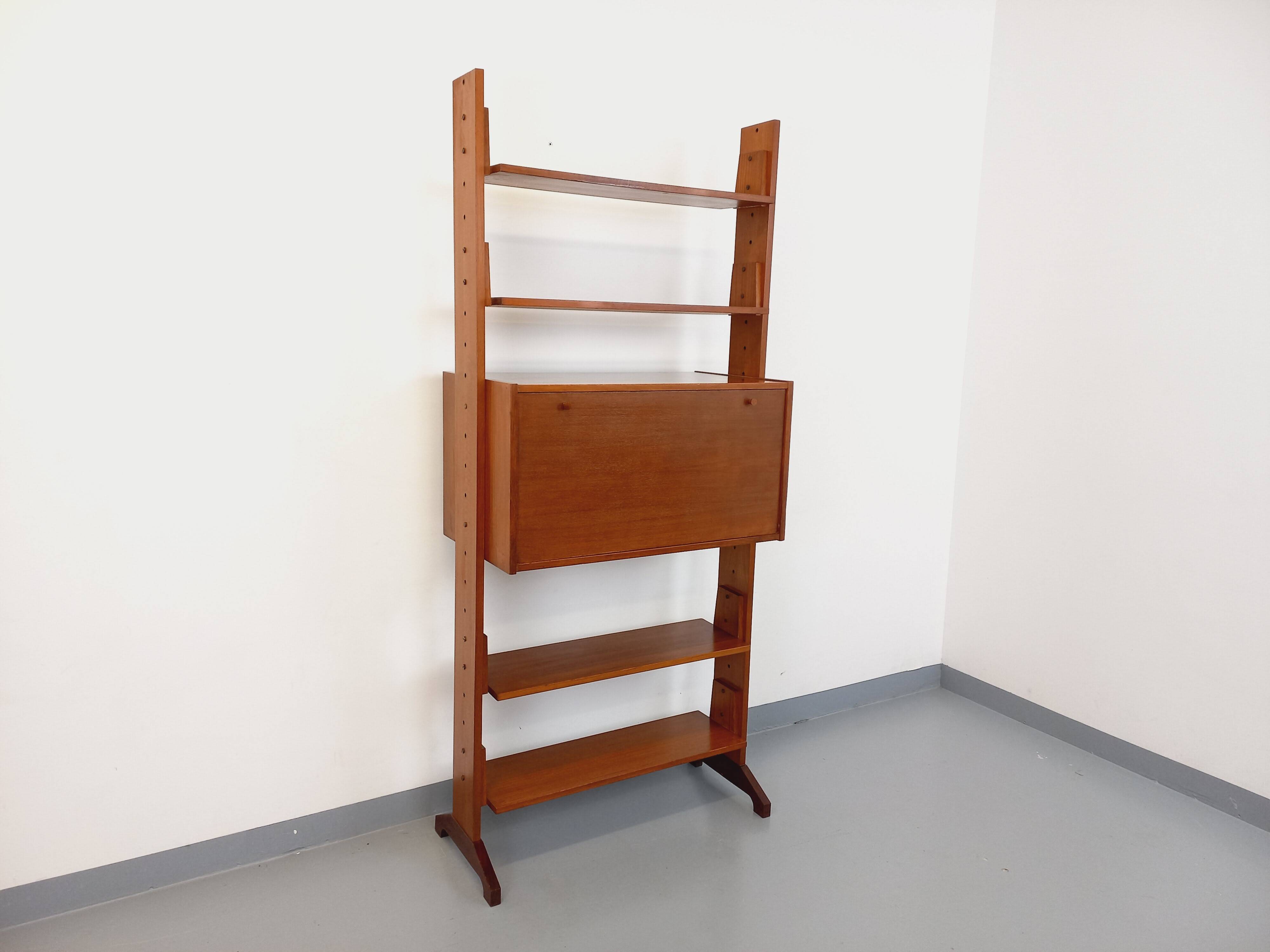 Vintage modular secretary shelf bookcase in teak from the 60s