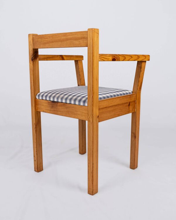Paire de chaises en pin et tissu vichy, France, 1980