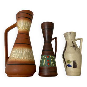 Trio de vases vintage années 60 céramique West Germany