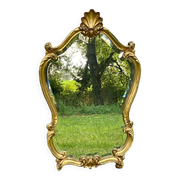Beveled gilded wood mirror with violin shapes, Louis XV baroque style shell