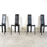 Vintage black leather dining chairs, set of 4, 1980s