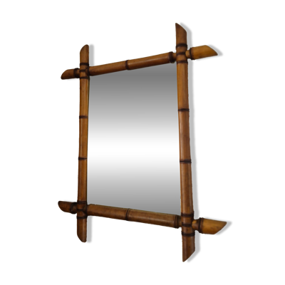 Miroir en bois tourné bambou vintage Belle époque