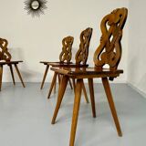 Set of 6 Alsatian double heart chairs in solid oak, early 20th century