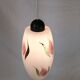 Vintage 1950s Pendant Light, Cream White Glass, Pink and Gold Flower Pattern, ARLUS