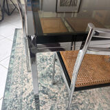 Vintage dining set – smoked glass & chrome – 5 chairs – year