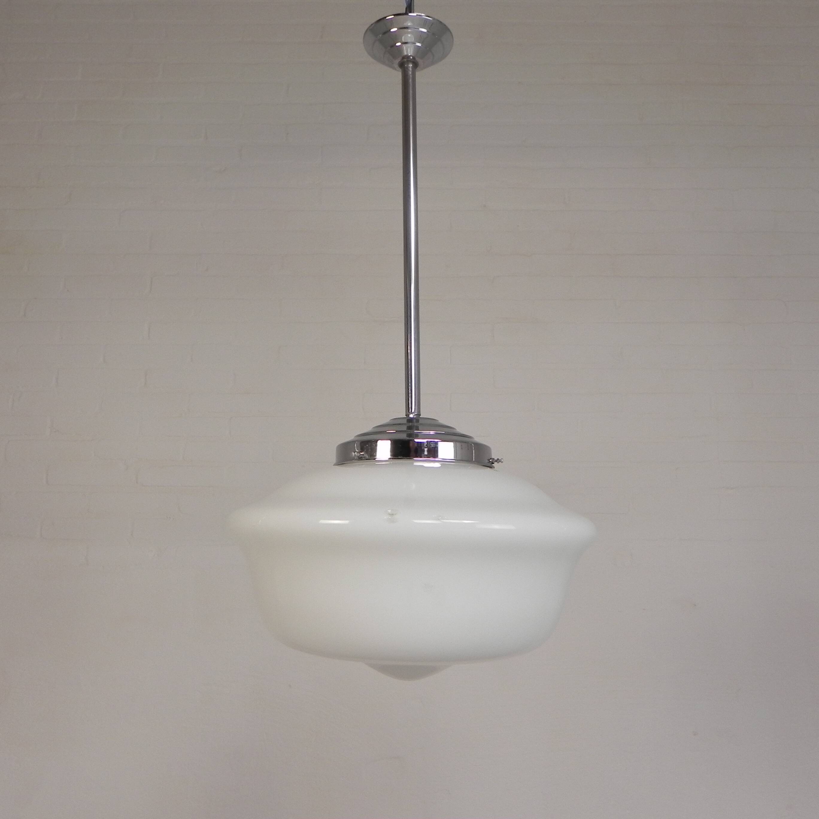 Art Deco pendant light with white glass shade, 1930s