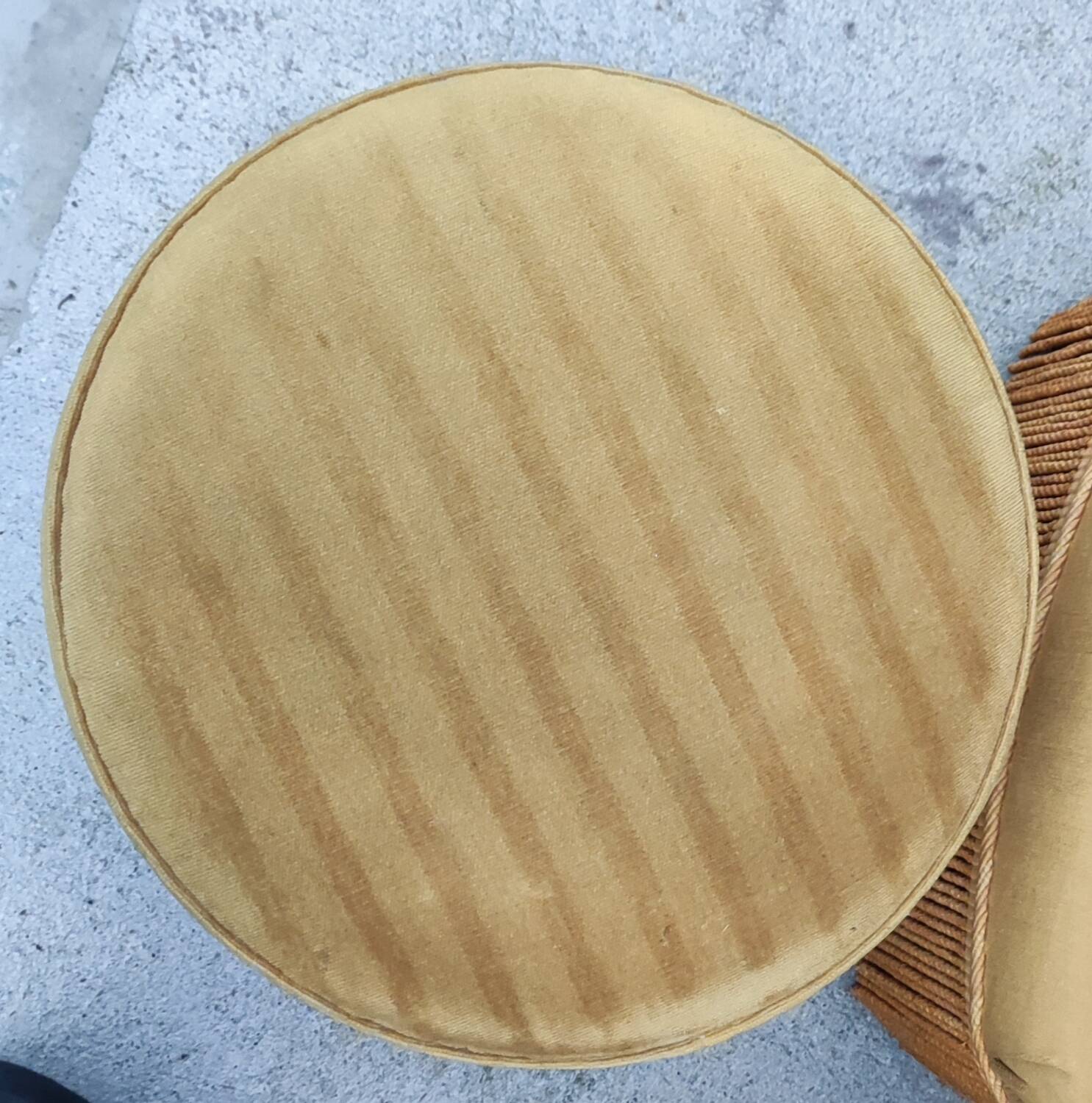 Pair of old toad armchairs with pouffe footrest