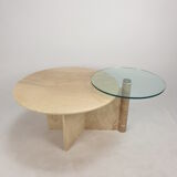 Italian travertine and glass coffee table, 1980