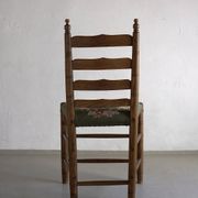 Rustic ladder-back oak chairs with embroidered seats | Netherlands | 1950s