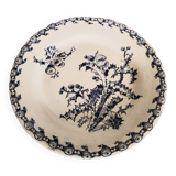 Deep plate in Gien earthenware, Terre de fer, Chardons model, blue color, antique French