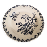 Assiette creuse en faience de Gien  , Terre de fer , modèle Chardons , coloris bleu ,  antique franç