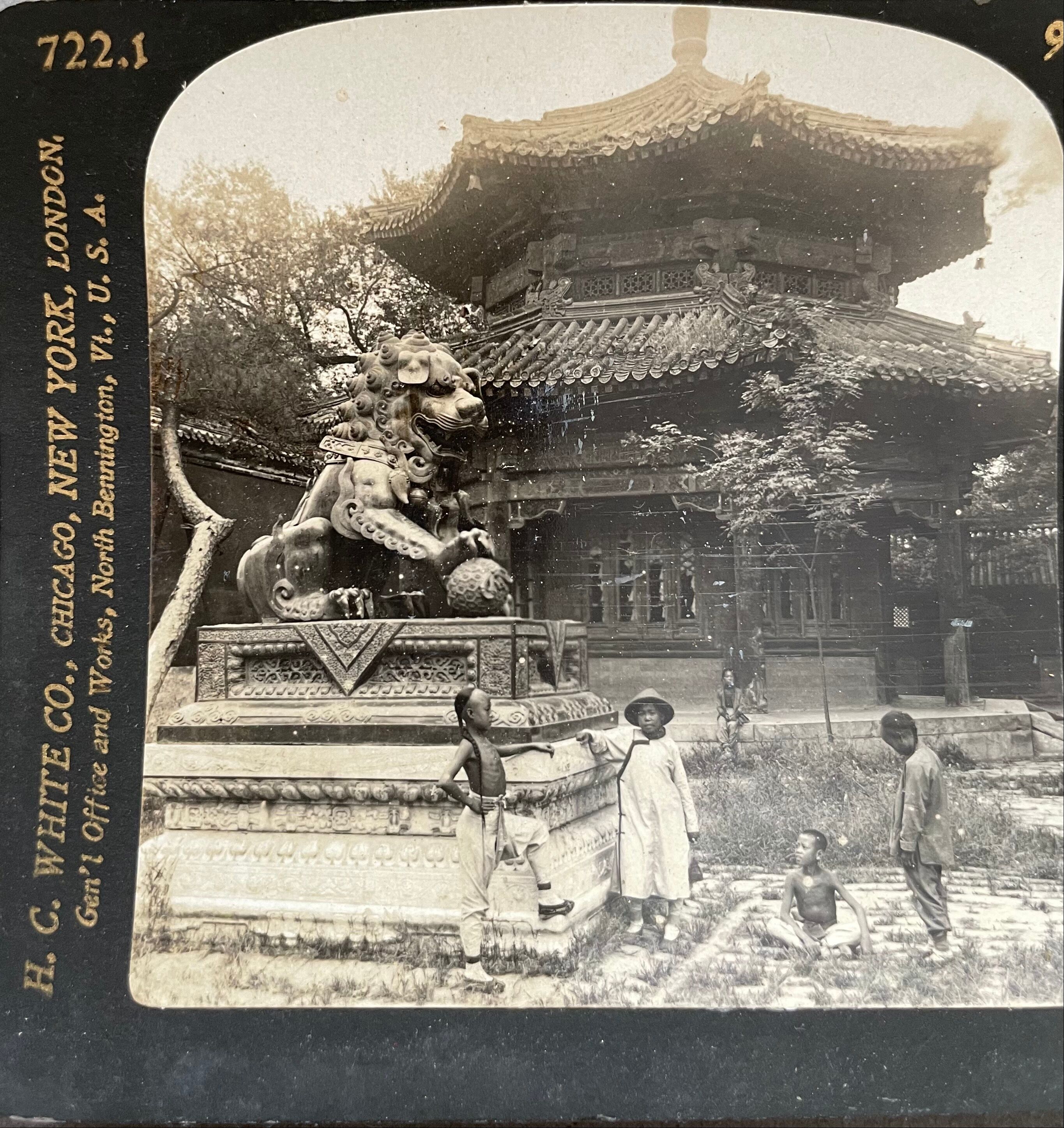 Old photography stereo, stereograph, luxury albumine 1903 Lama Temple, Beijing, China