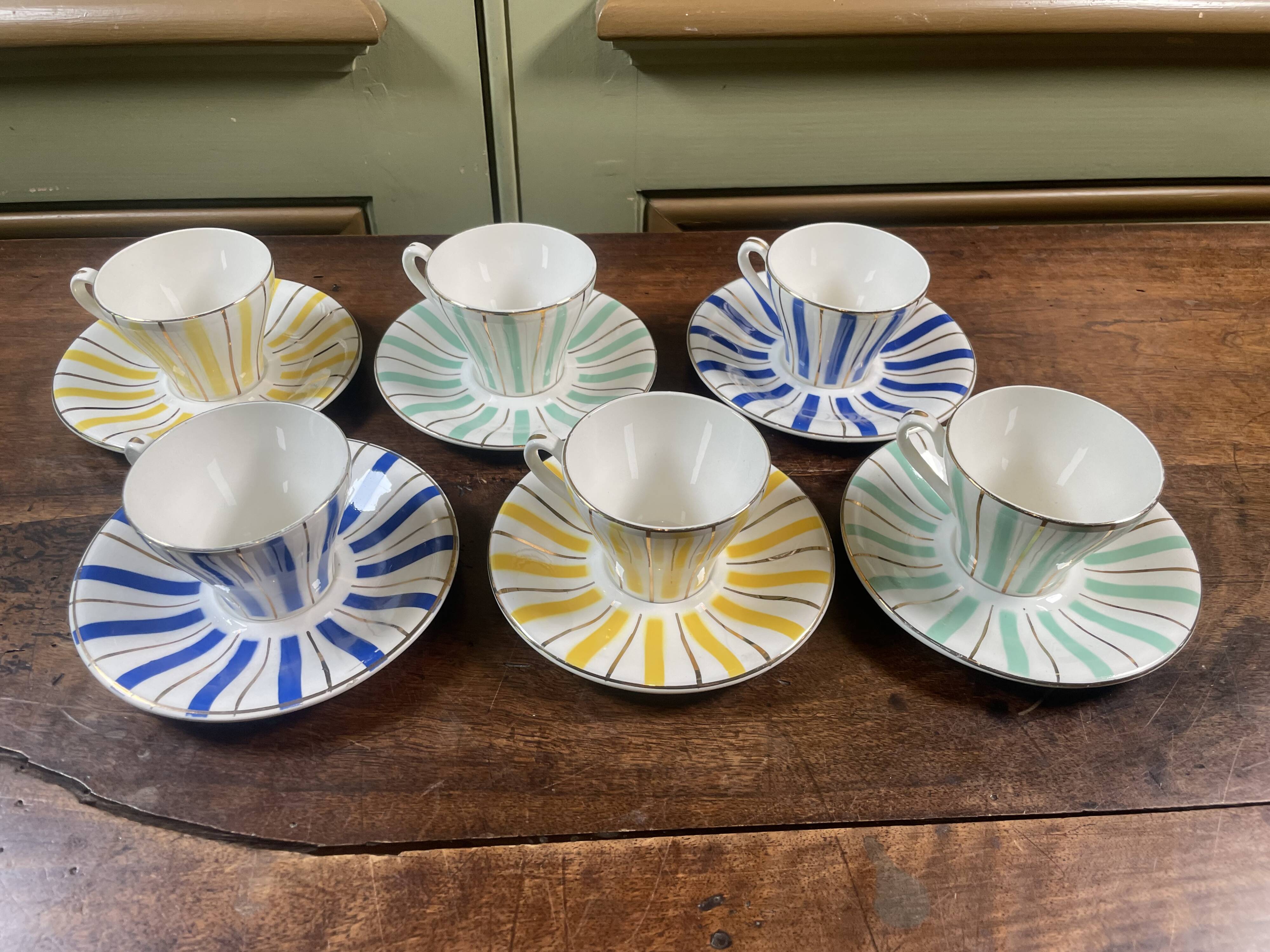 Service tasses Digoin Art Déco 6 tasses + sous-tasses vintage