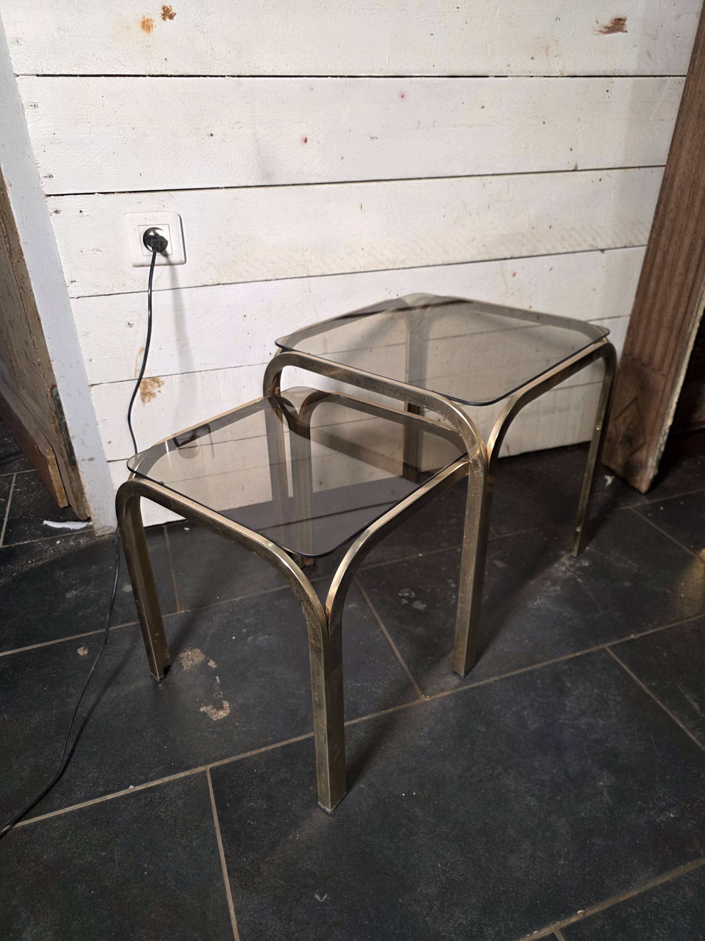 1970s golden metal nesting table