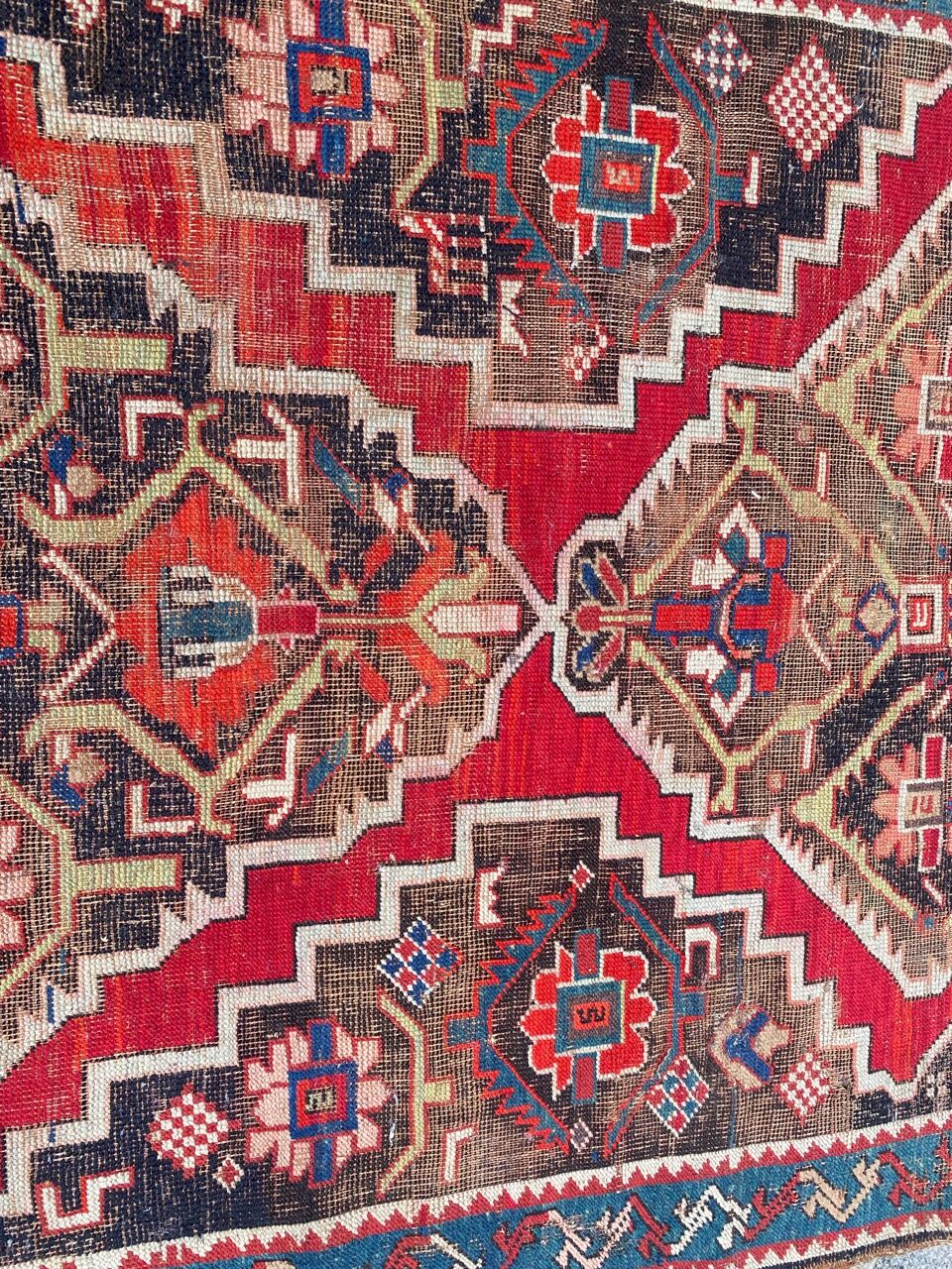 Ancient Caucasian carpet Karabakh handmade 115x270 cm