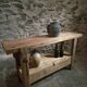 Vintage French beech side table, console, washbasin unit, industrial side table, circa 1950–1970.
