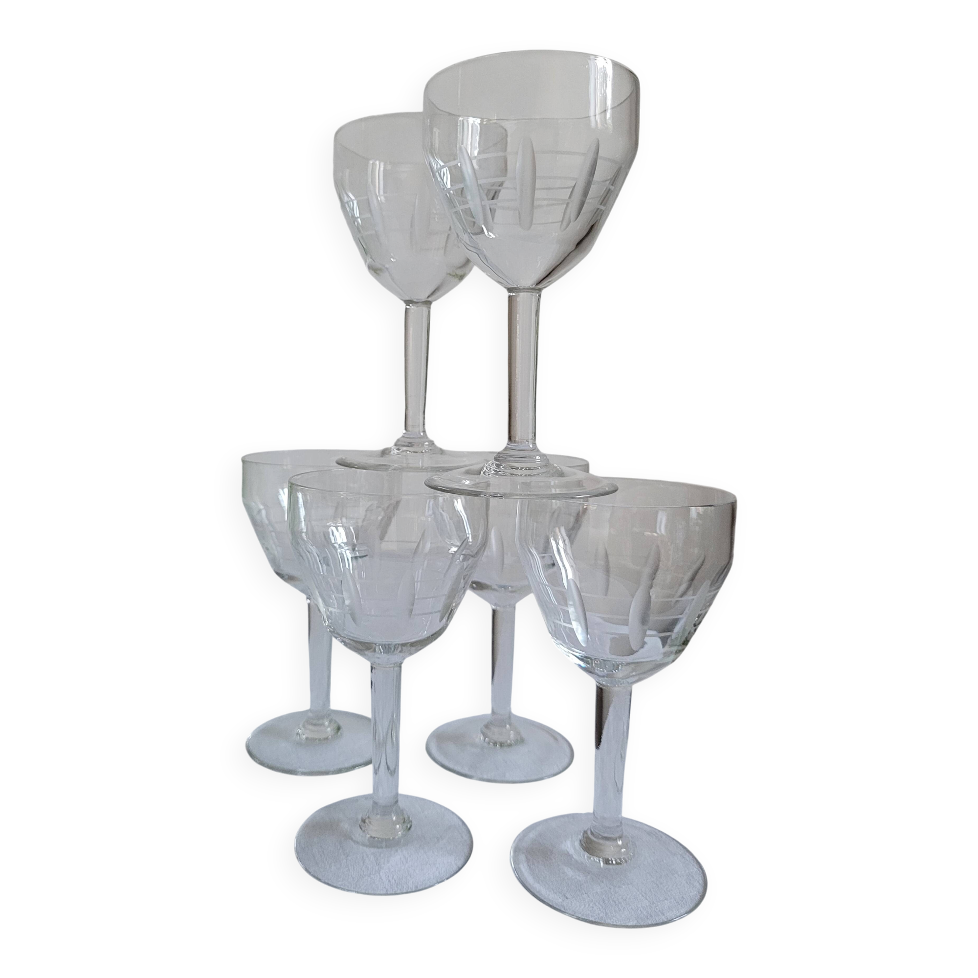 Set of 6 cut glass wine glasses