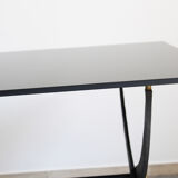 Table en fer forgé avec verre laqué noir, Italia années 1970