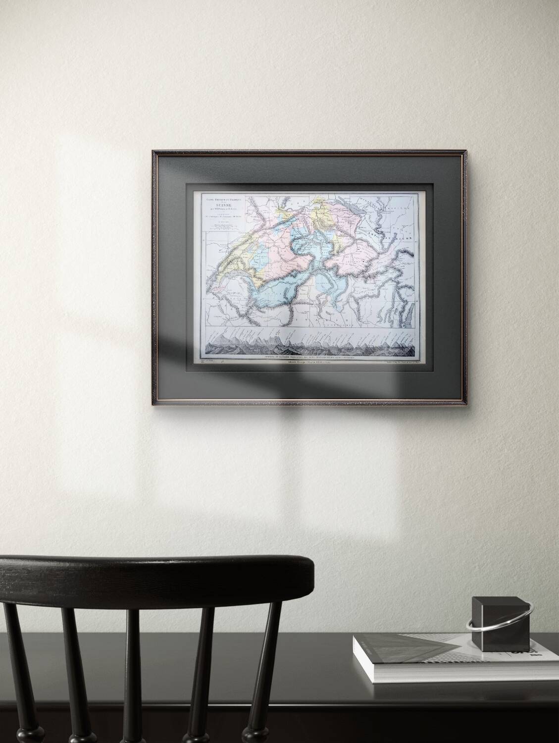 Switzerland, original map printed in 1879.