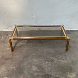 Gold-tone metal and imitation elm burl coffee table