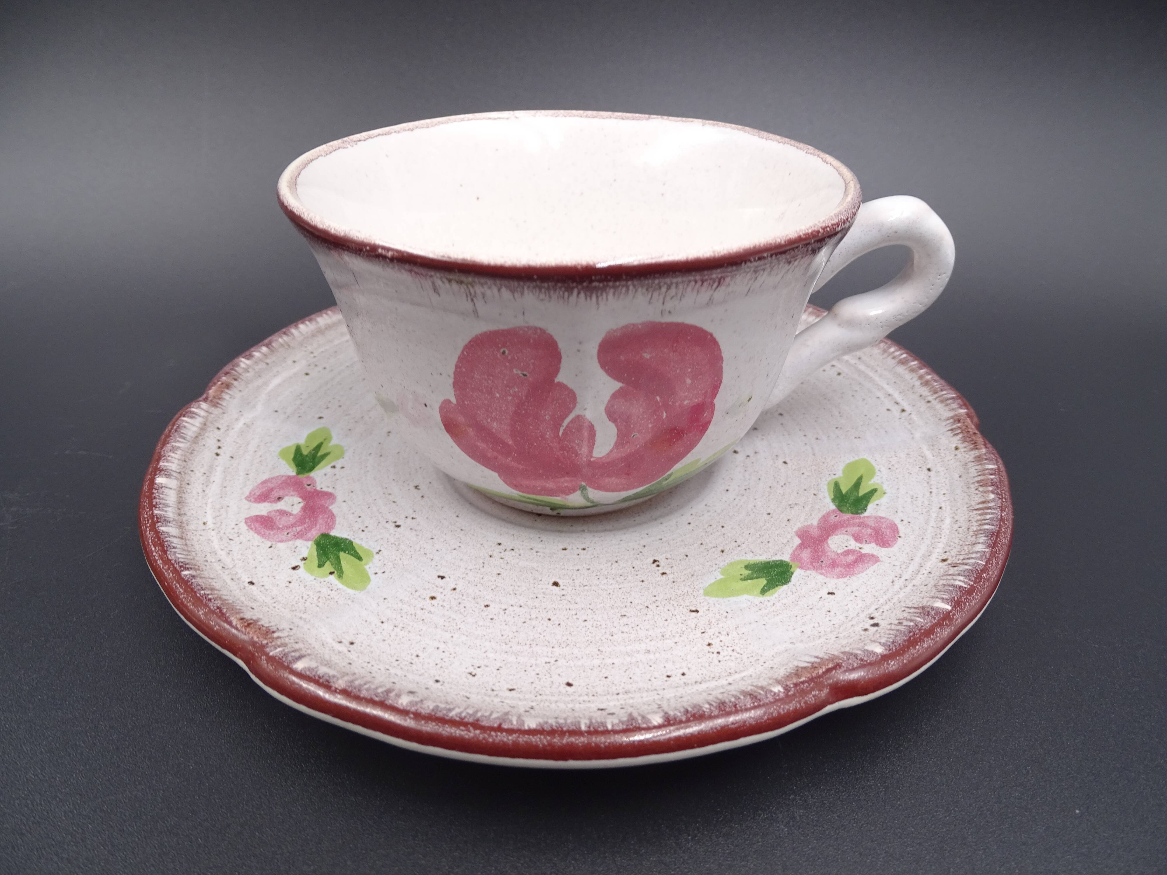 Set of 10 tea cups or coffee Niderviller model Cassandra - Flower decoration