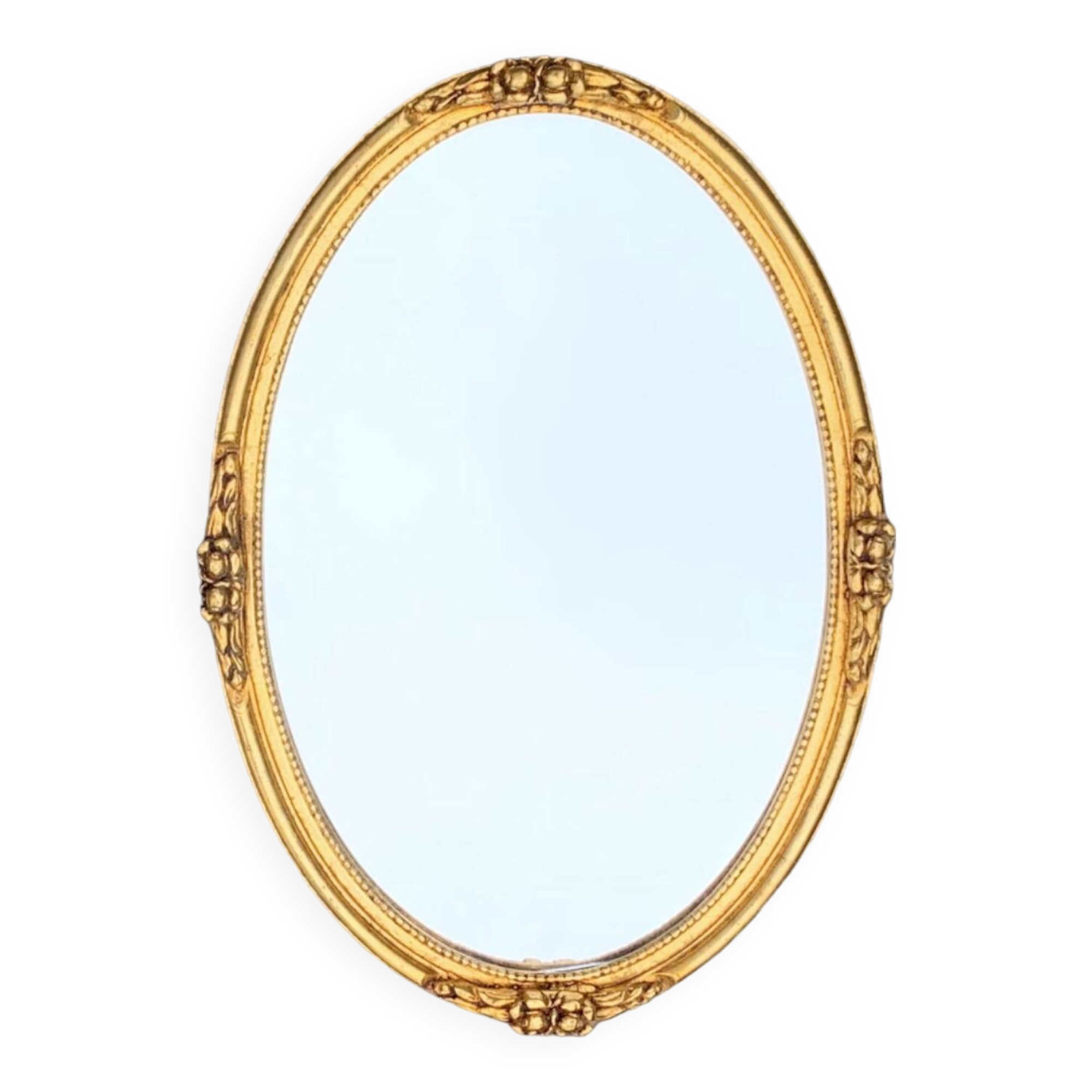 Ancien miroir mural ovale en résine dorée - 63 cm