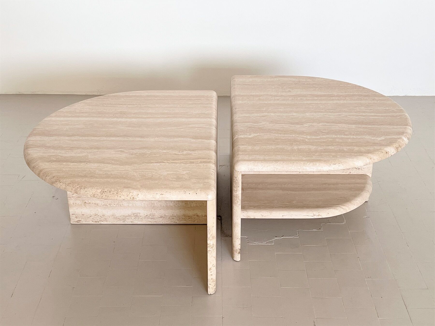 Italian midcentury travertine marble coffee table of two pieces, 1970s