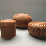 Lot of 3 bamboo lidbaskets