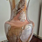 Vintage footed vase in white opaline, marbled/marble effect decoration from the 60s.