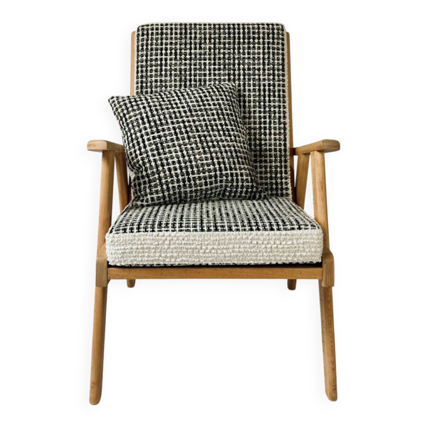 Fauteuil scandinave vintage restauré – Tissu Casal Collection Tailleur