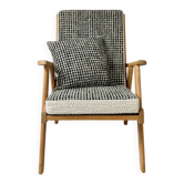 Fauteuil scandinave vintage restauré – Tissu Casal Collection Tailleur