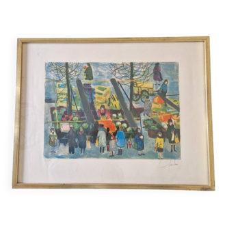 Nathalie Chabrier (Born in 1932) - Colour lithograph, Market scene