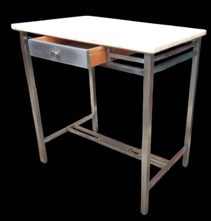 Bureau table d appoint Art Déco cuivre nikelé et marbre blanc