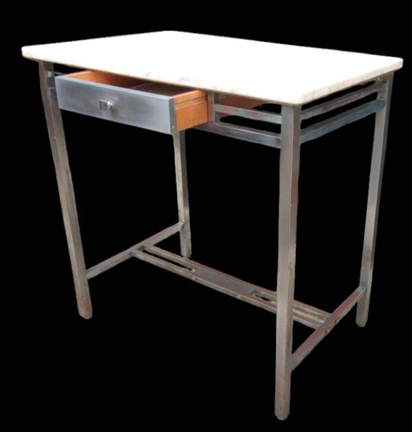 Bureau table d appoint Art Déco cuivre nikelé et marbre blanc