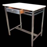 Art Deco side table desk in nickel-plated copper and white marble