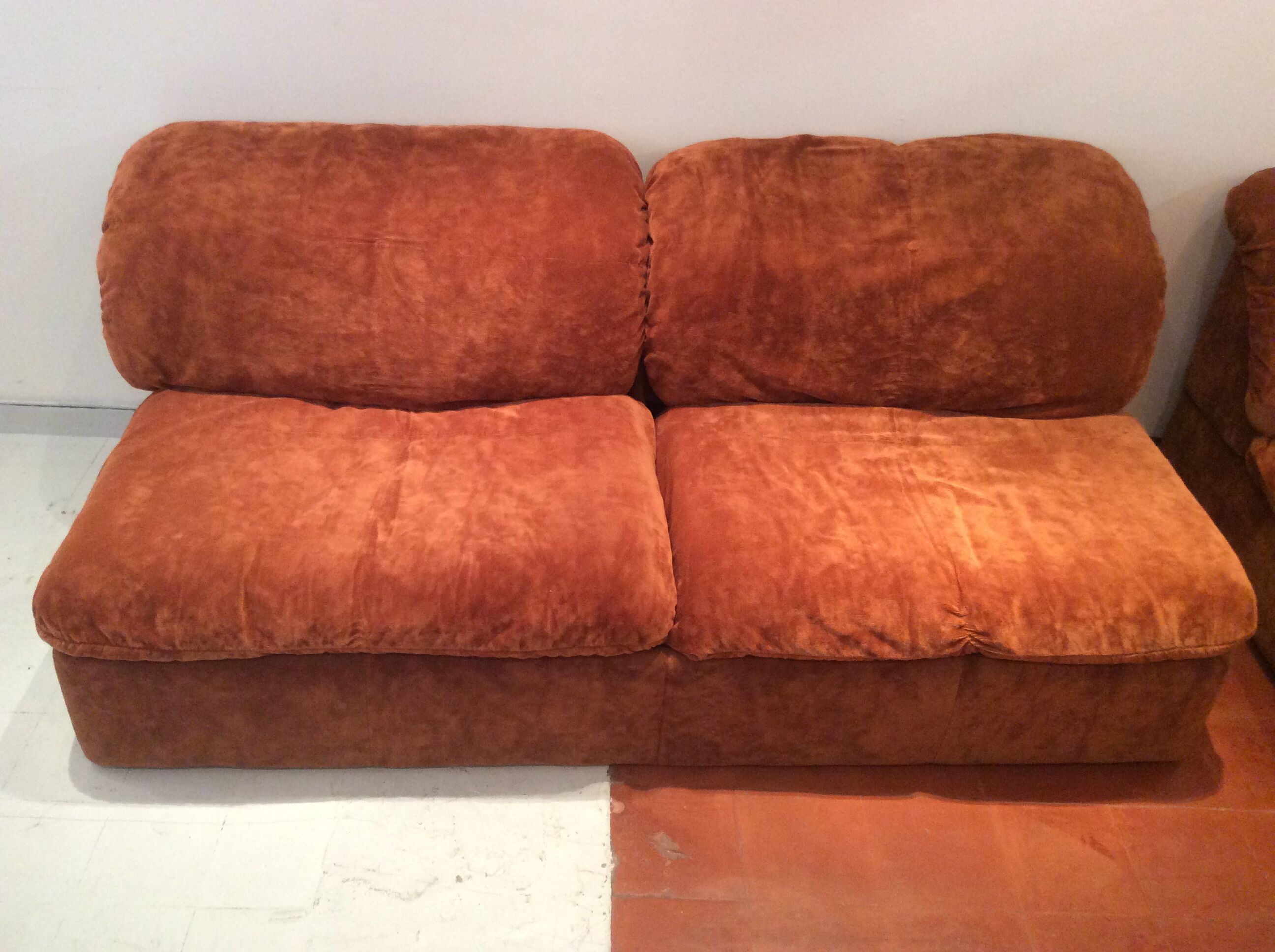 Vintage corner sofa modular velvet orange burned 70 years